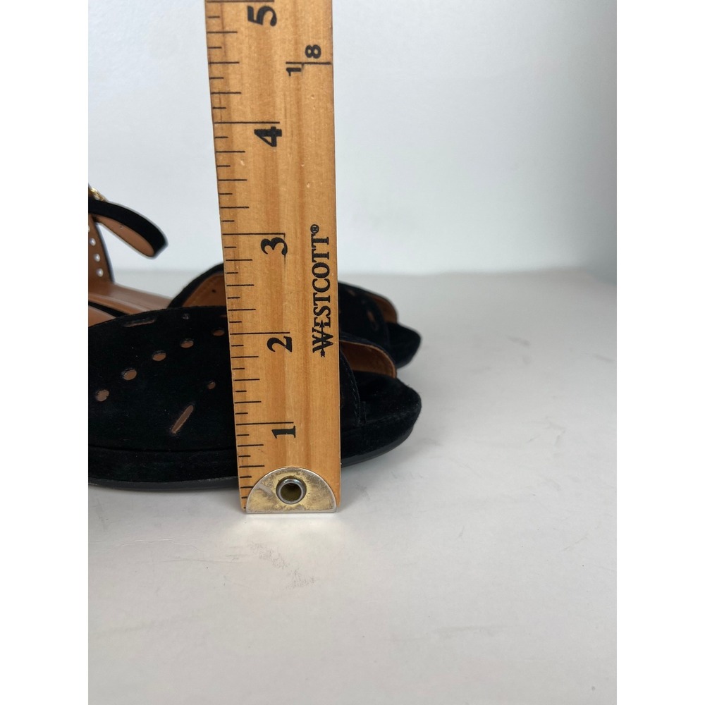 L'amour Des Pieds Brenn Size 8M Black Suede Laser Cut Peep Toe Wedge Sandals - Picture 7 of 10